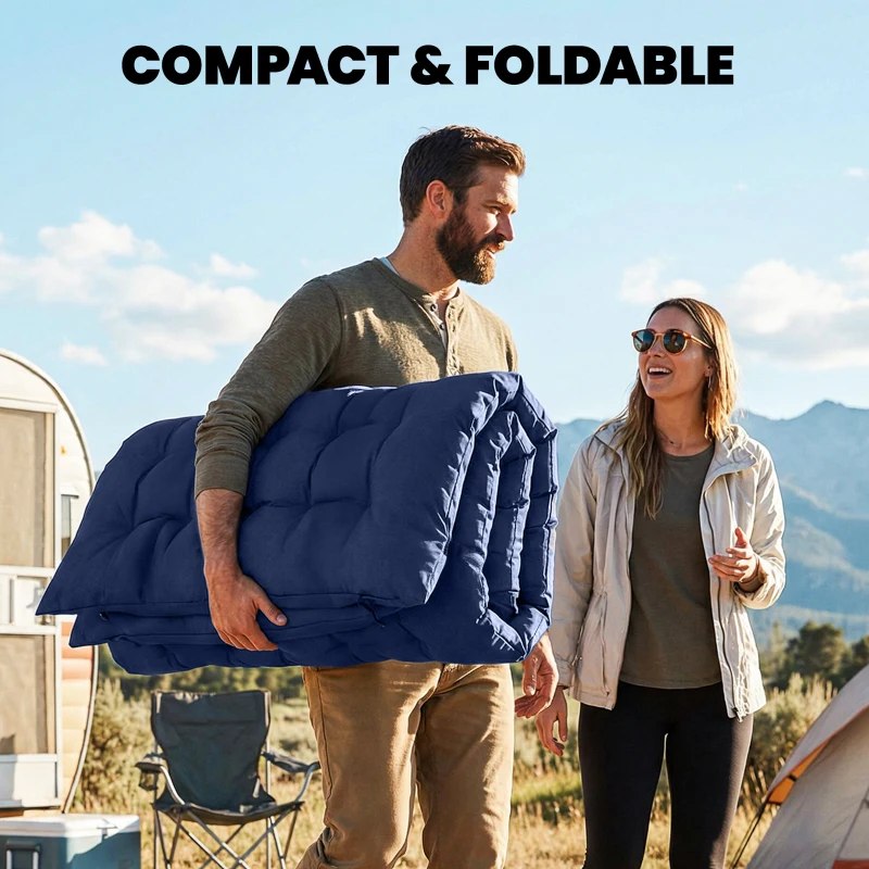 Outsunny Sleeping Mat, Foldable Camping Mattress Pad with Four Corner Elastic Straps, Dark Blue