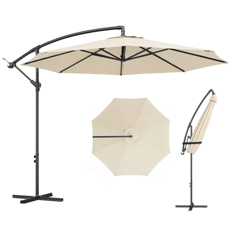 Outsunny 3 m Overhanging Cantilever Parasol, with Cross Base - Cream White