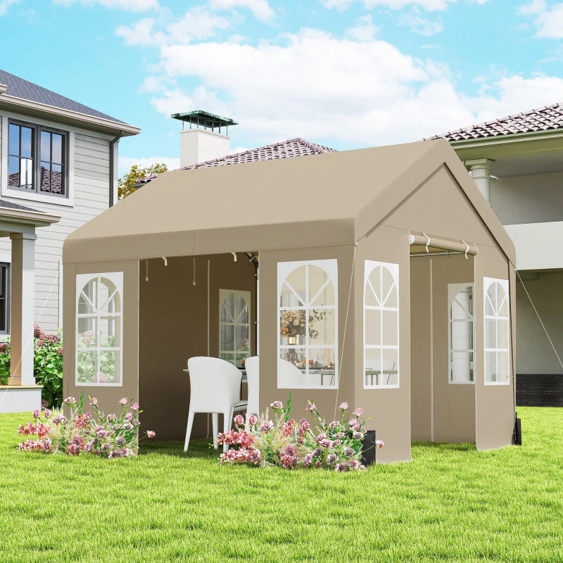 Outsunny 3 x 3 m Party Tent, Outdoor Canopy Tent Shelter with Removable Sidewalls, 4 Zipped Doors, for Parties, Wedding, Beige