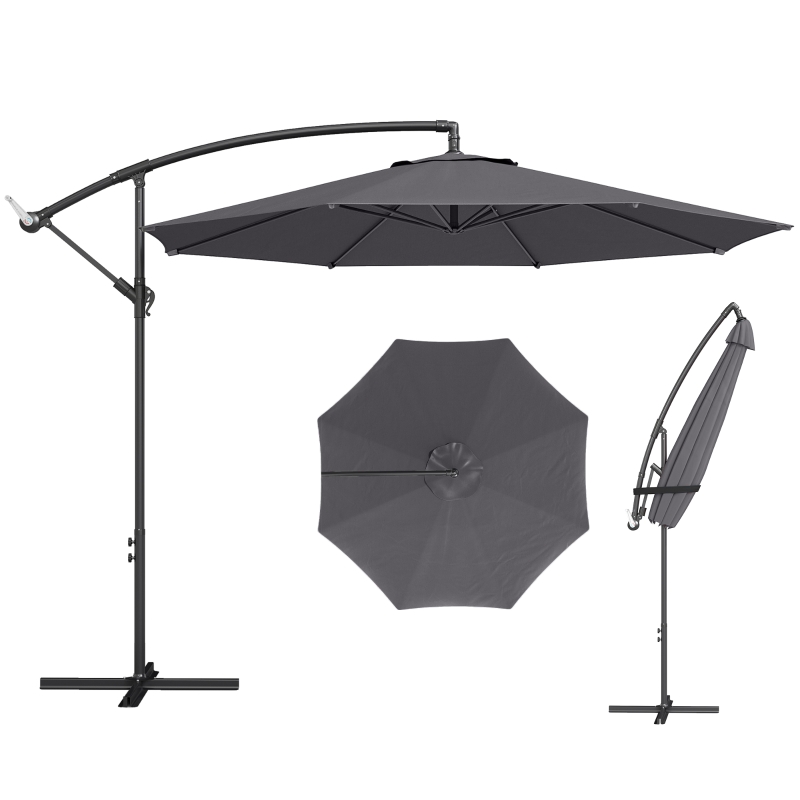 Outsunny 3 m Overhanging Cantilever Parasol, with Cross Base - Grey