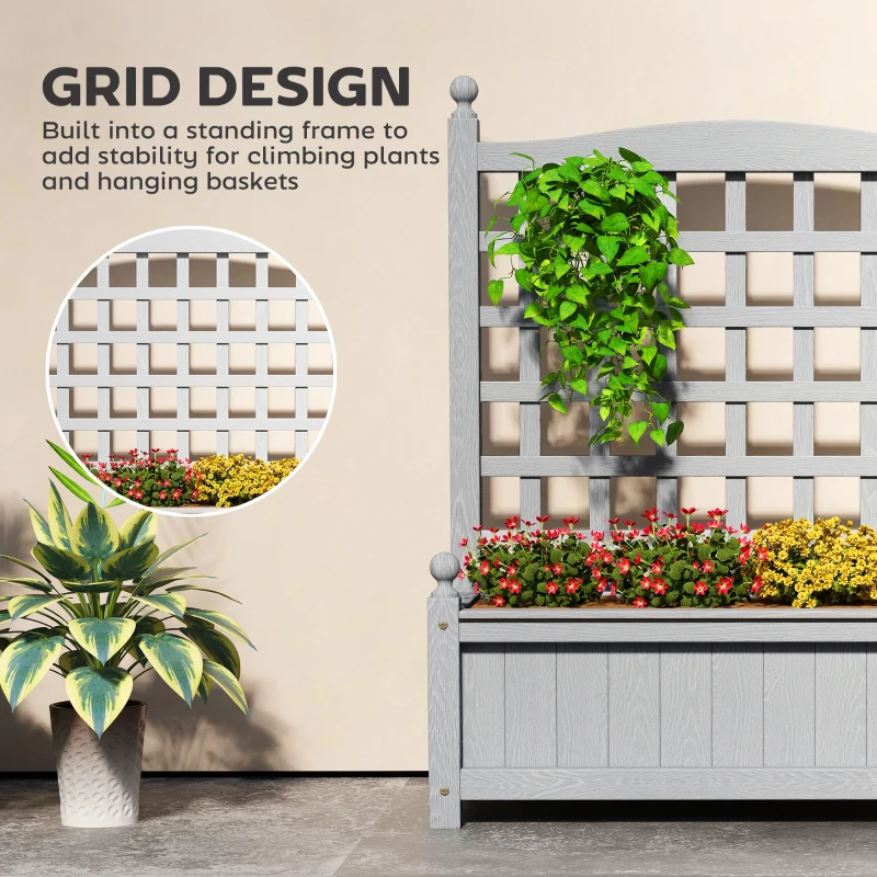 Outsunny Garden Planters with Trellis for Climbing Vines, Wood Raised Beds for Garden, Flower Pot, Indoor Outdoor, Grey