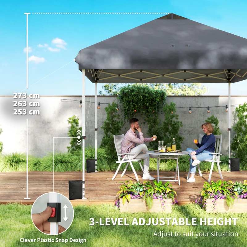 Outsunny 3 x 3 m Pop Up Gazebo with Wheels, UPF50+ One-Touch Outdoor Garden Party Tent Marquee Wedding Awning Canopy, Dark Grey