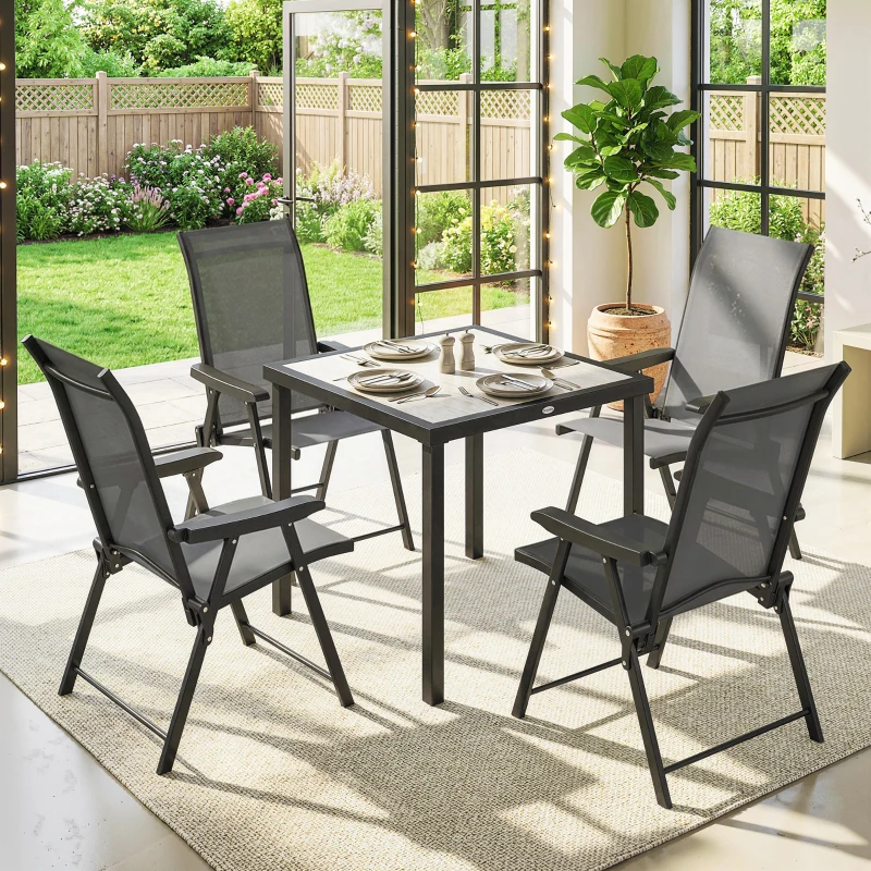 Outsunny 5 Pieces Outdoor Dining Set, Garden Dining Set for 4 with Square Table and Folding Chairs, Grey