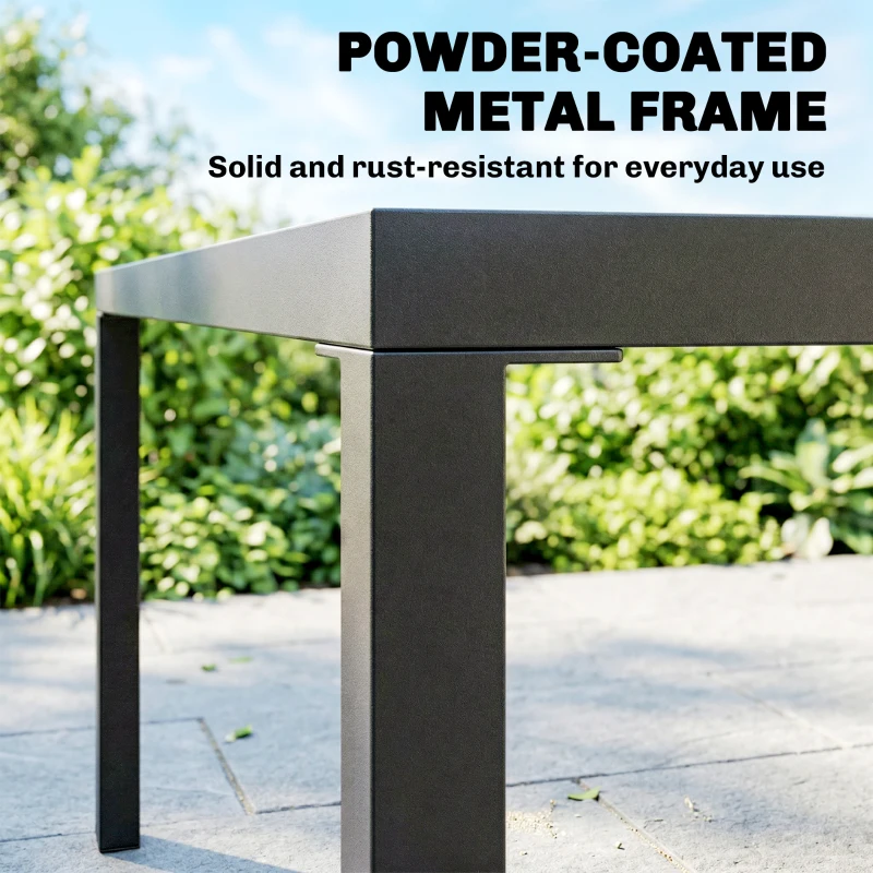 Outsunny 5 Pieces Garden Dining Set, Garden Table and Chairs Set for 4 with Square HDPE Table and Chairs with Armrests, Black