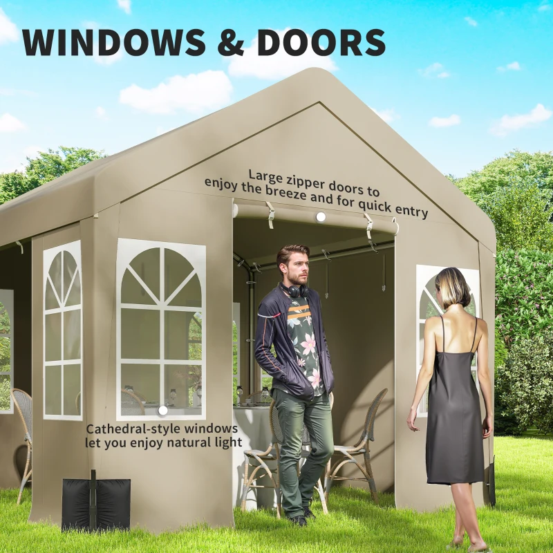 Outsunny 3 x 3 m Party Tent, Outdoor Canopy Tent Shelter with Removable Sidewalls, 4 Zipped Doors, for Parties, Wedding, Beige