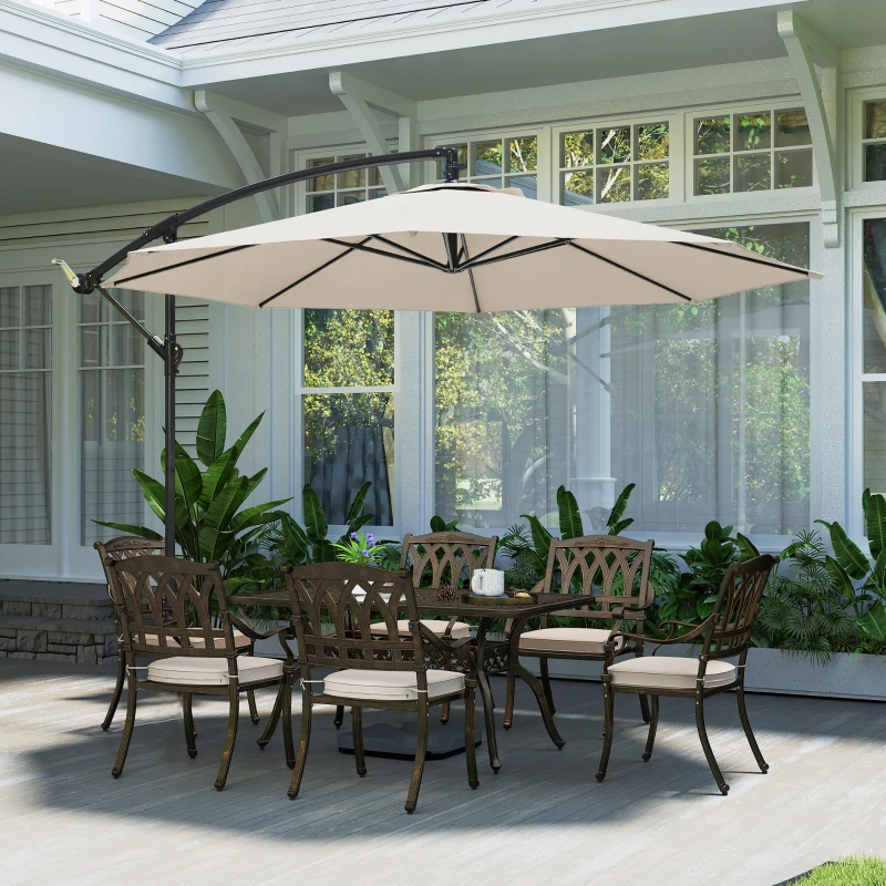 Outsunny 3 m Overhanging Cantilever Parasol, with Cross Base - Cream White