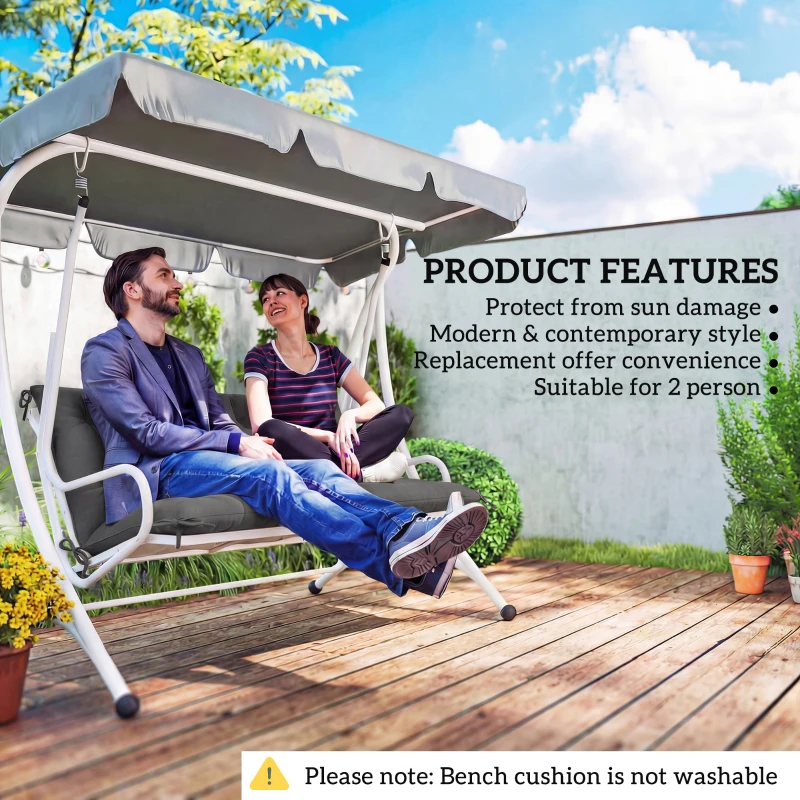 Outsunny Garden Bench Cushion, 2 Seater Swing Chair Cushion, Seat Pad with Ties for Indoor and Outdoor Use, 110 x 120 cm, Black