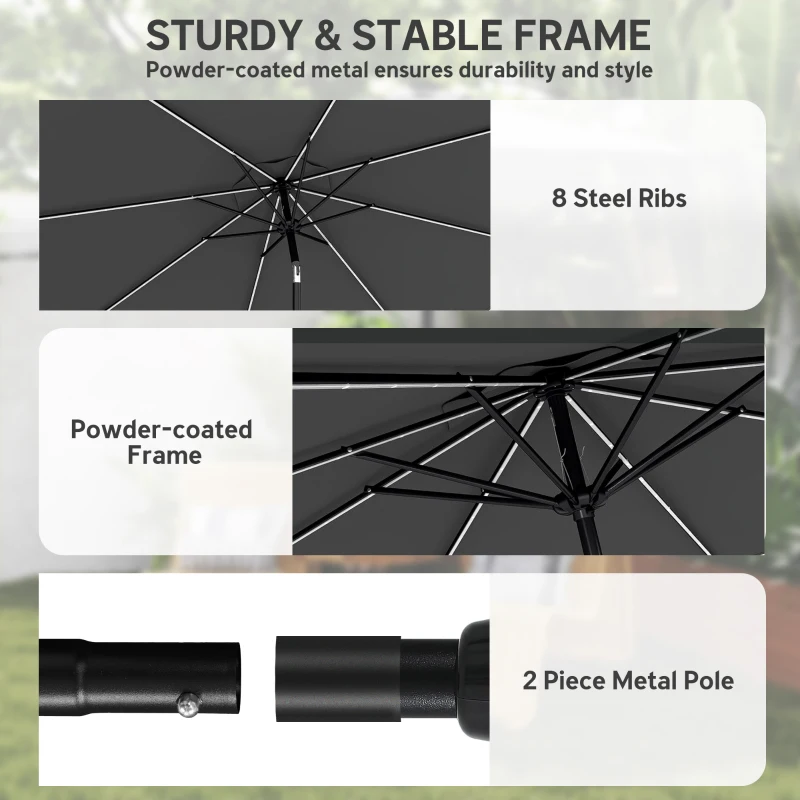 Outsunny 3 m Garden Parasol Umbrella with 112 Solar Powered LED Lights, Patio Umbrella with Crank Handle, Grey