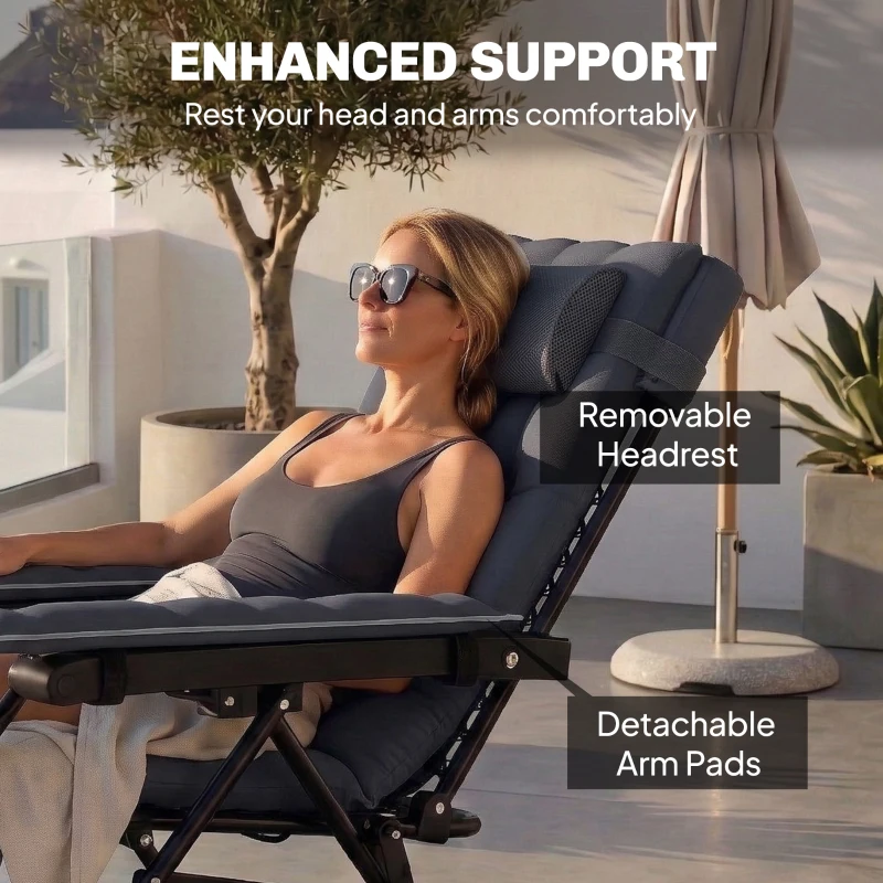 Outsunny Zero Gravity Chair, Folding Sun Lounger Reclining Garden Chair with Arm Pads, Cushion, Cup Holder, Headrest, Dark Grey