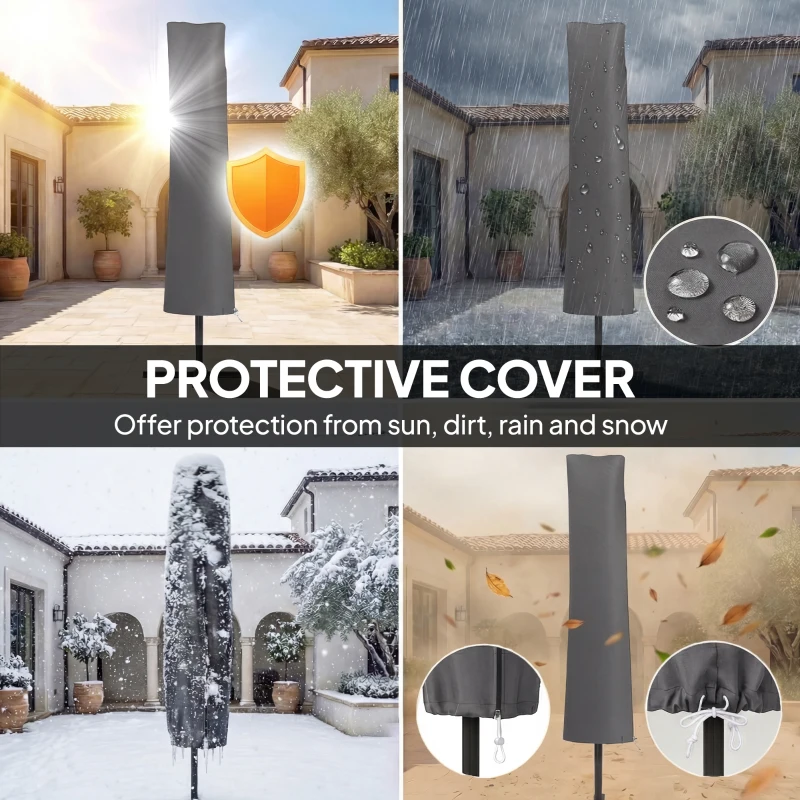 Outsunny 3 m Cantilever Parasol with Solar LED Lights Garden Umbrella with Cross Base, Light Grey