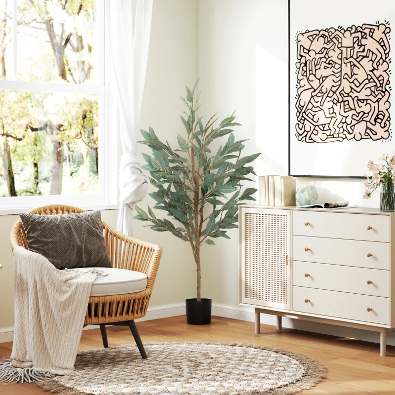 HOMCOM Conjunto de 2 Plantas Artificiais de Louro 150 cm Plantas Artificiais Decorativas Grande Verde
