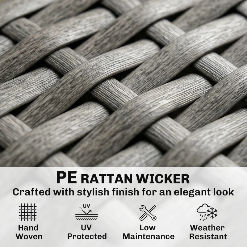 Outsunny 9 Seater Rattan Garden Furniture Corner Sofa Set, Outdoor Dining Set with Faux Wood Table, Ottoman, Cushions, Dark Grey