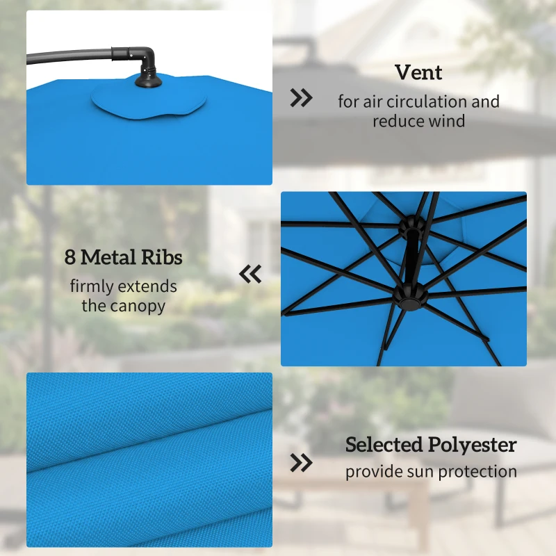 Outsunny 3m Overhanging Parasol, with Base, Weights and Cover - Blue
