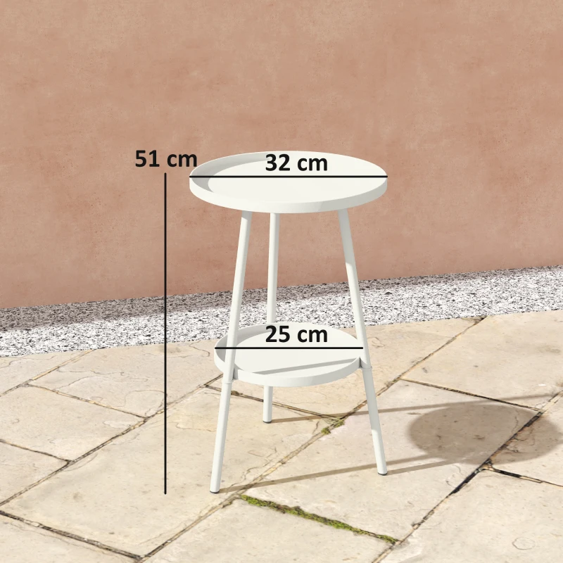 Outsunny Two-Tier Metal Garden Table - White