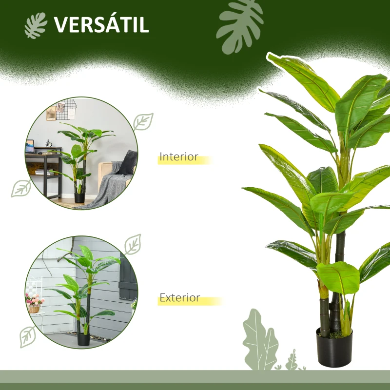 HOMCOM Conjunto de 2 Bananeiras Artificiais 150 cm Plantas Artificiais com Vaso e 18 Folhas Planta Artificial para Decoração Verde