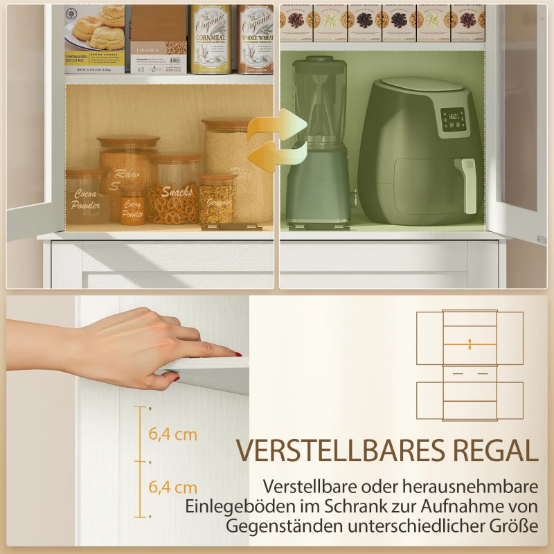 HOMCOM Freistehender Küchenschrank, 5-stufiger Vorratsschrank mit verstellbaren Regalböden und Schublade für Wohnzimmer, Esszimmer