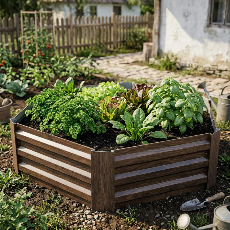 Outsunny Pat Galvanizat Inaltat pentru Gradina, Cutie de Plantare