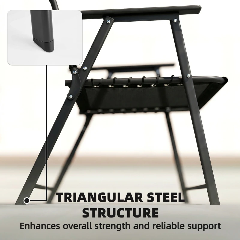 Outsunny Folding Garden Chairs Set of 4, Outdoor Dining Chairs with Wide Texteline Seat, High Back and Armrests, Black