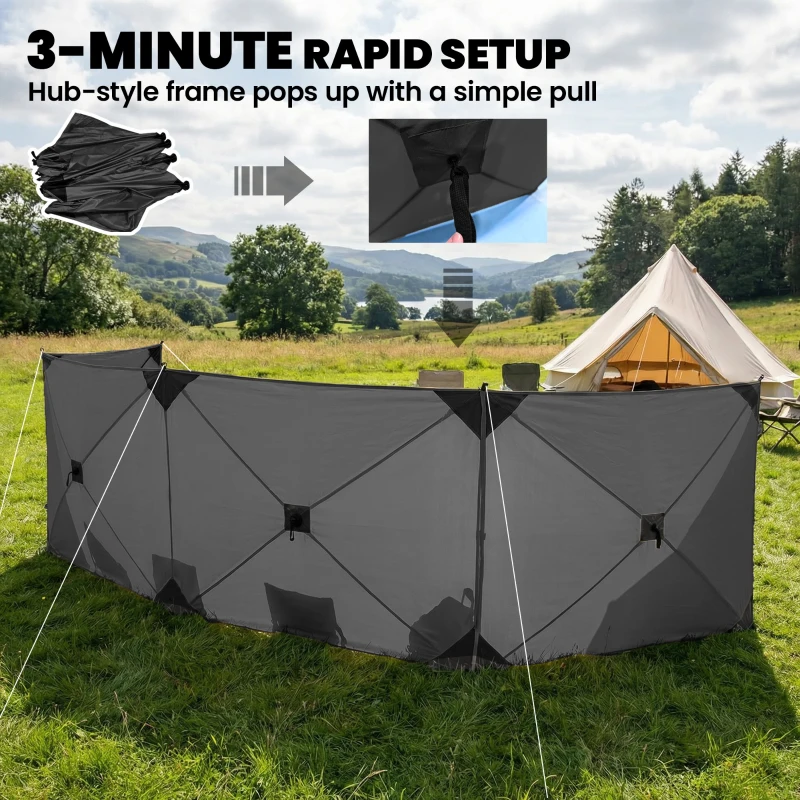 Outsunny Camping Windbreak Pop Up Windbreaker Blocker with Ropes Pegs for Beach Caravan Outdoor 480 x 120 cm