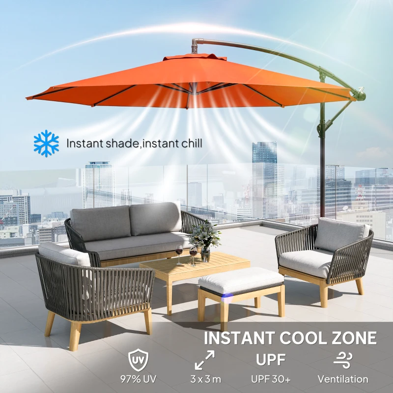 Outsunny 3 m Overhanging Cantilever Parasol, with Cross Base - Orange