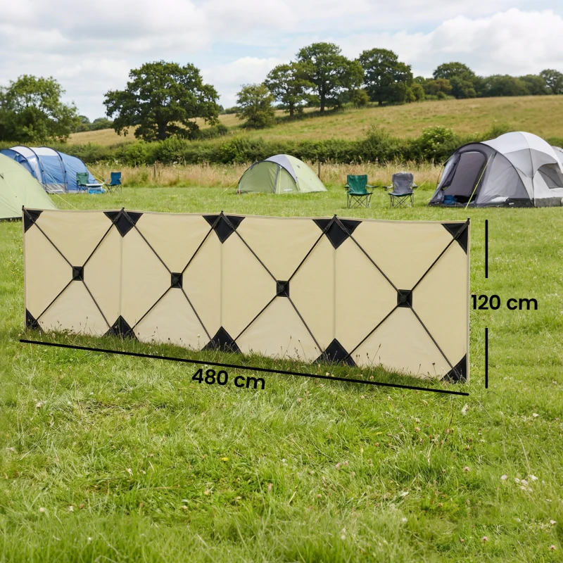 Outsunny Camping Windbreak Pop Up Windbreaker Blocker with Ropes Pegs for Beach Caravan Outdoor 480 x 120 cm
