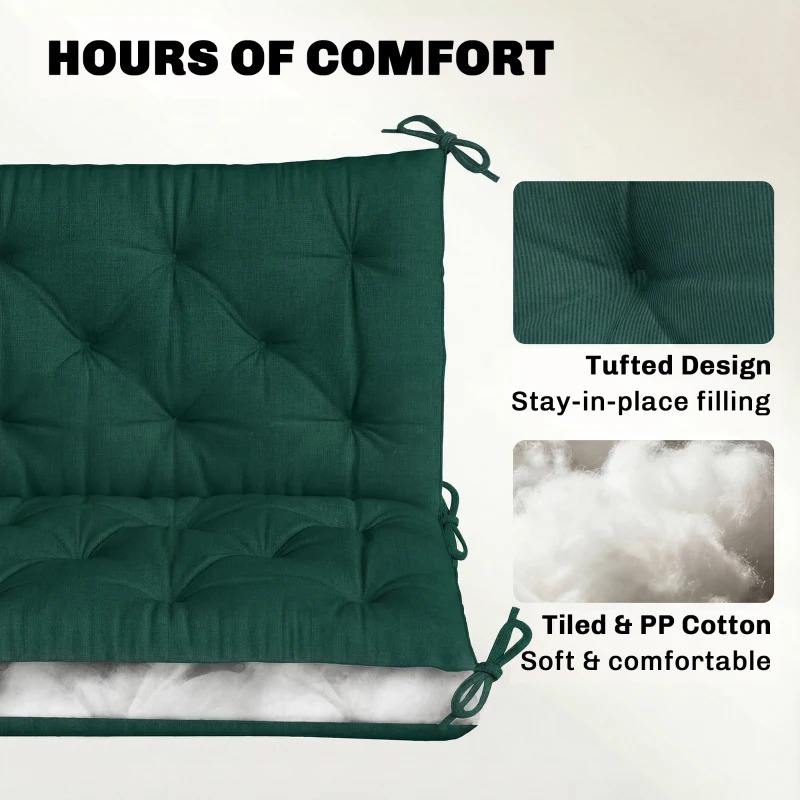 Outsunny 3 Seater Bench Cushion, Garden Chair Cushion with Back and Ties for Indoor and Outdoor Use, 98 x 150 cm, Green