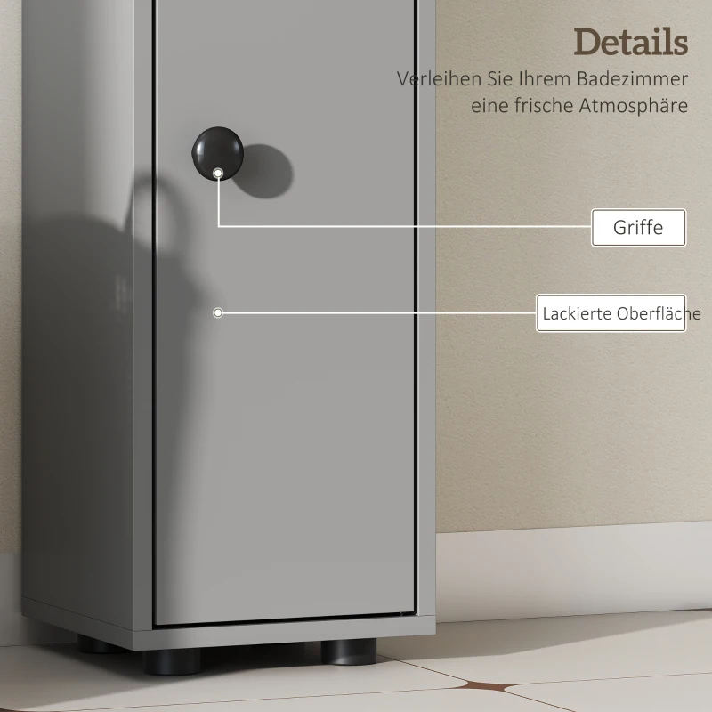 kleankin Badezimmerschrank, 4 Regale, Schublade, Spanplatte, schlankes Design, Grau