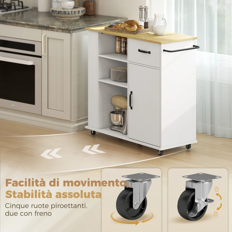 HOMCOM Mobile Cucina con Cassetto, Armadietto e Ripiano Regolabile, Bianco