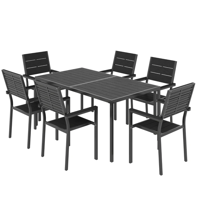 Outsunny 7 Pieces Outdoor Dining Set, Patio Table and Chairs for 6, Garden Dining Furniture Set with Slatted Tabletop
