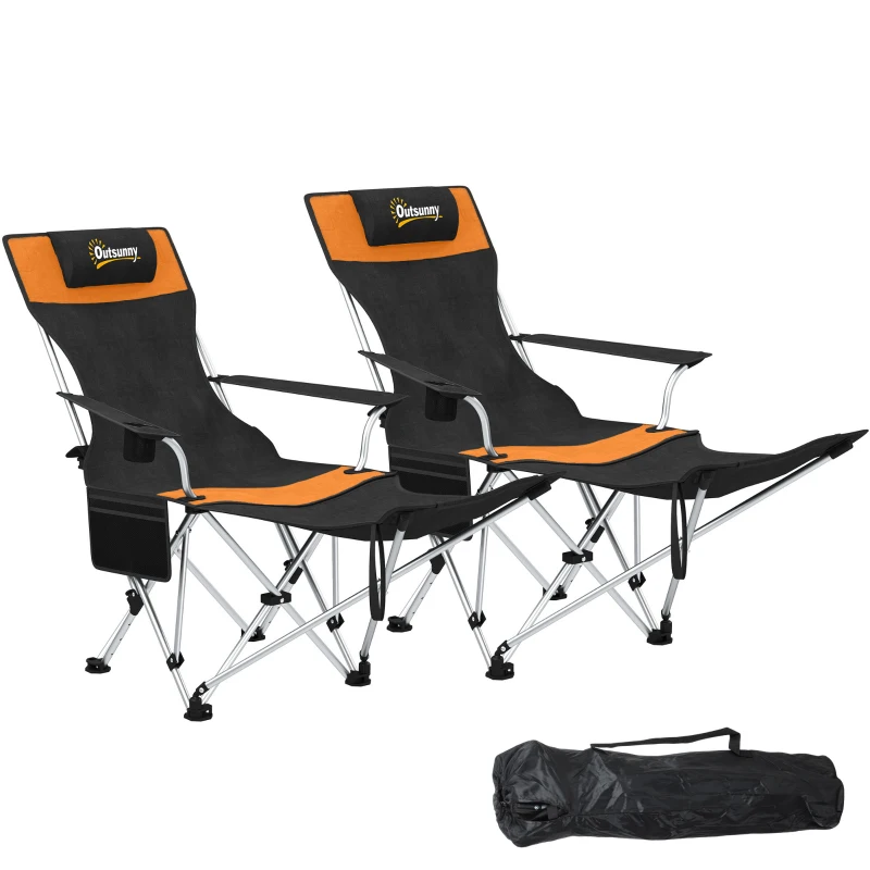 Outsunny 2er Set Campingstuhl faltbar Angelstuhl mit abnehmbar Fußstütze Getränkehalter belastbar 120 kg Orange