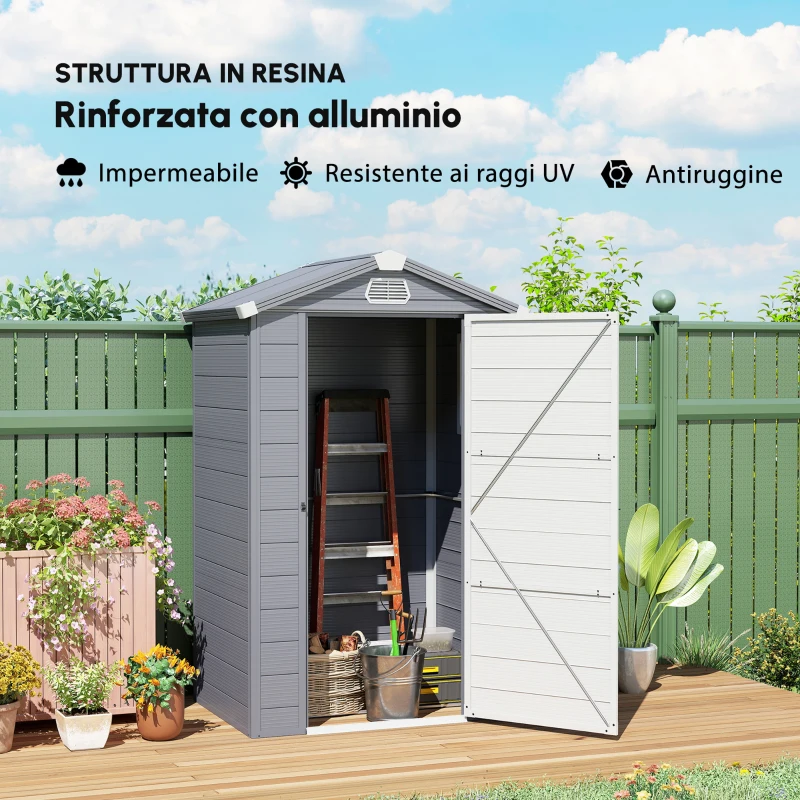 Outsunny Casetta da giardino, 1,1m², con tetto a due falde, 133 x 102 x 180/208 cm, Grigio scuro