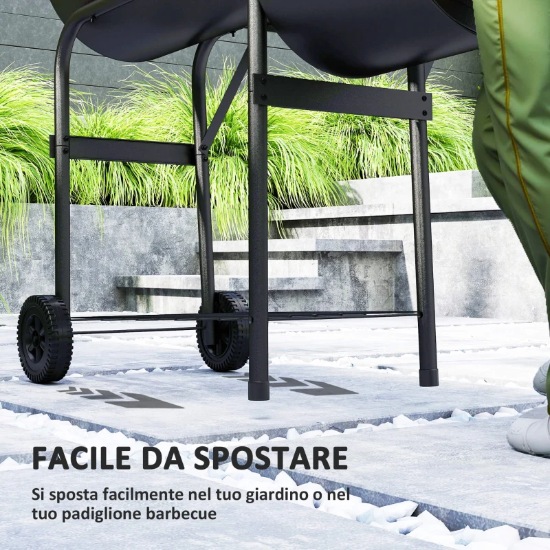 Outsunny Barbecue a carbone in acciaio BBQ Smoker con coperchio Termometro Ruote Alimentazione aria Vaschetta per carbone