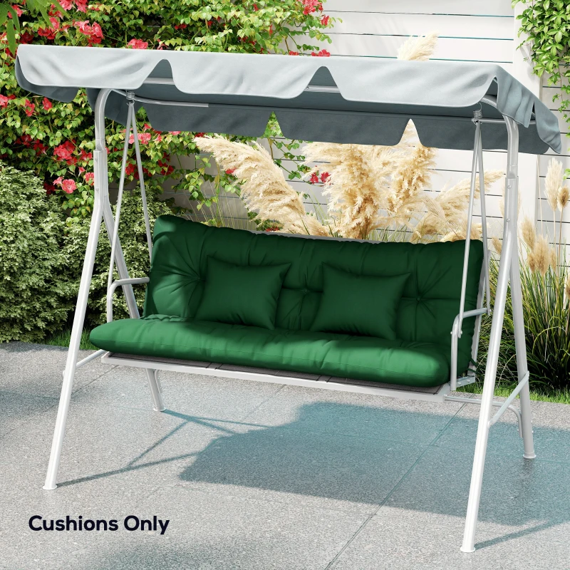 Outsunny Outdoor Seat Cushions Back Cushion with 2 Pillows, Water Repellent Seat Pads for 3-Seater Chair, Green