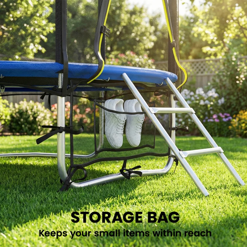 SPORTNOW Trampolino Elastico Esterno Ø183 cm per Bambini da +6 Anni e Adulti con Rete di Sicurezza e Scala a 2 Gradini, Blu