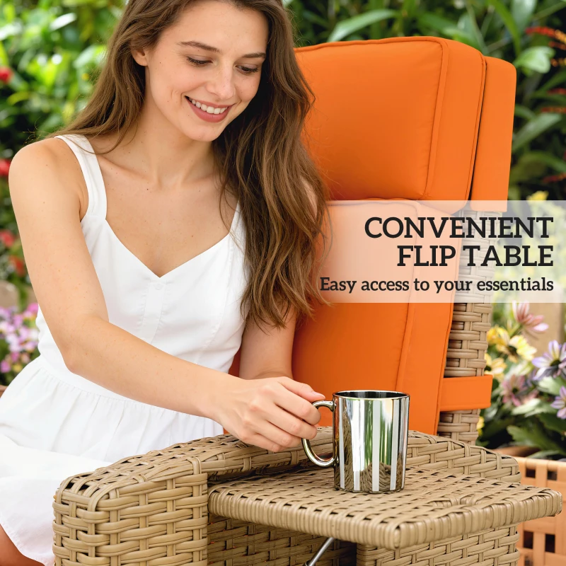 Outsunny 145° Reclining Rattan Armchair, with Footrest - Khaki/Orange