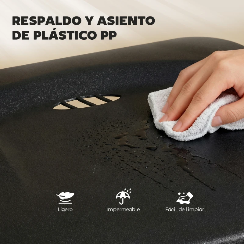 HOMCOM Juego de 6 Sillas Plegables de Plástico con Respaldo Curvo Diseño Ventilación Estructura de Acero 48,5x47x75 cm Negro