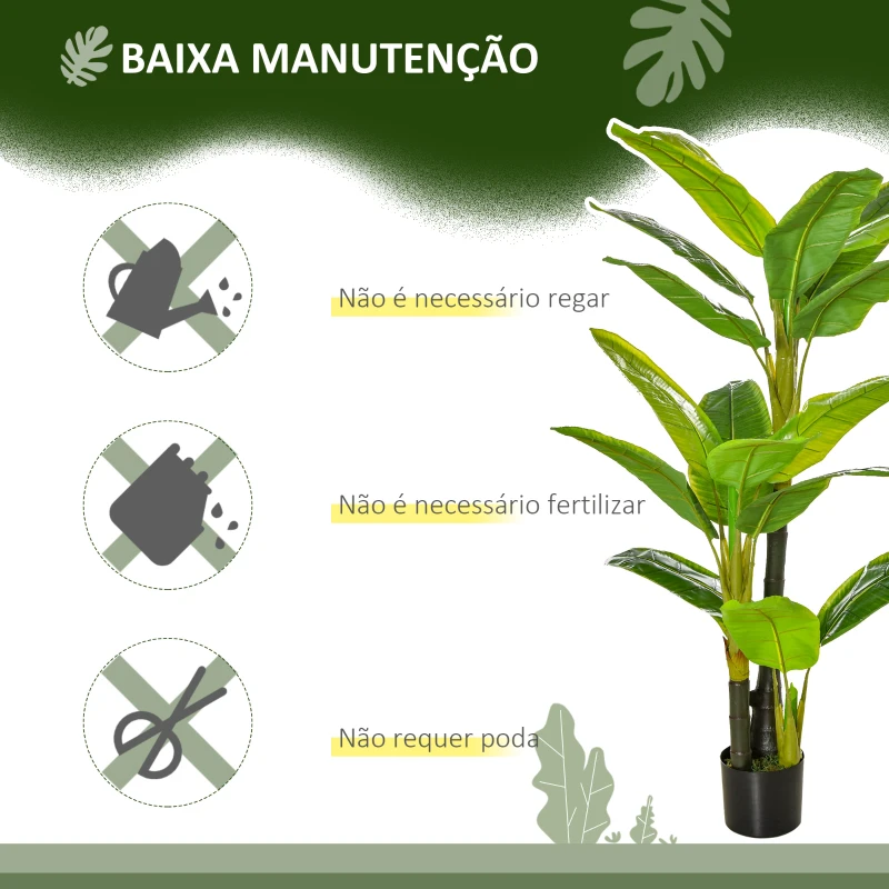 HOMCOM Conjunto de 2 Bananeiras Artificiais 150 cm Plantas Artificiais com Vaso e 18 Folhas Planta Artificial para Decoração Verde