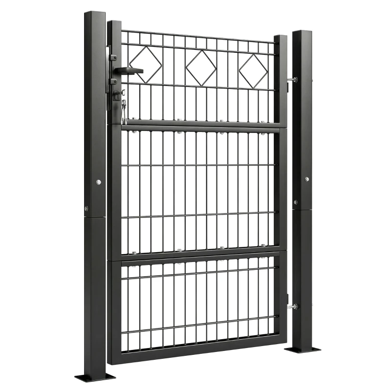 Outsunny Puerta de Jardín 100 x 131 cm Puerta de Valla de Metal Galvanizado con Cerradura Llaves Manilla y 2 Postes Gris Oscuro