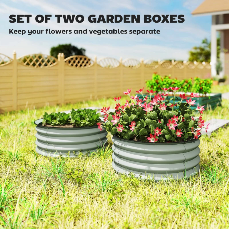 Outsunny Set of 2 Raised Garden Bed, Metal Planter Box with Safety Edging, Easy-to-assemble Stock Tank, Green