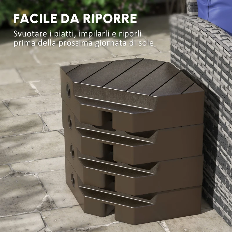 Outsunny Set di 4 Pesi Zavorra Quadrati per Ombrelloni con Base a Croce, da Riempire d'Acqua o di Sabbia fino a 60/80 kg, Marrone