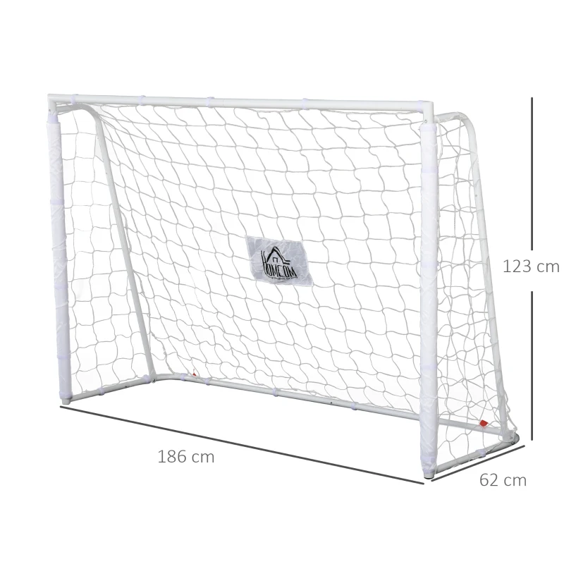 HOMCOM Conjunto de 2 Balizas de Futebol com Suporte de Metal e Rede para Treino 186x62x123 cm Branco