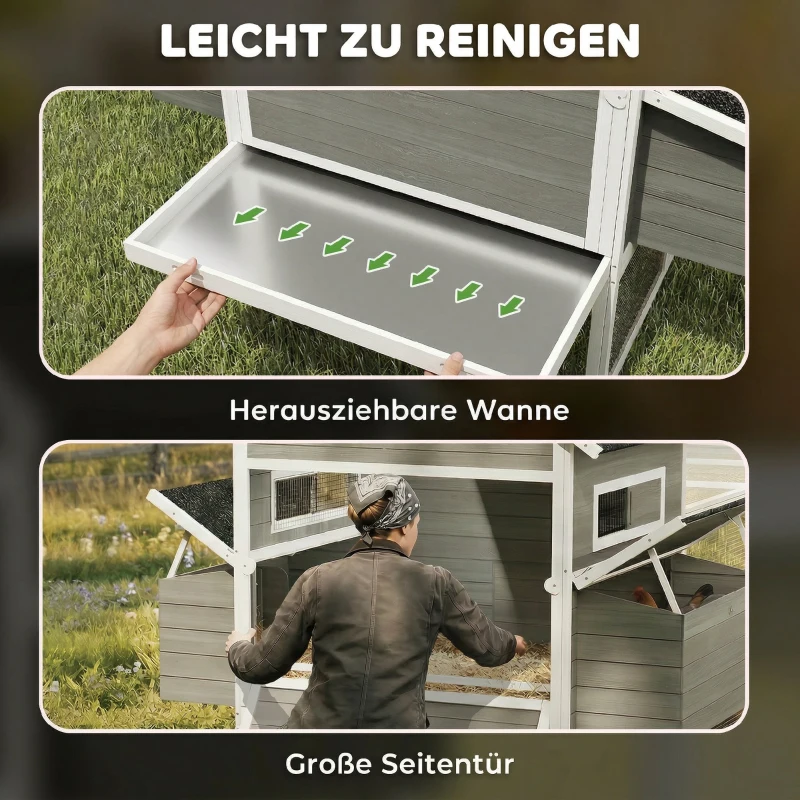 PawHut Hühnerstall aus Holz mit Auslauf Nistkasten Asphaltdach herausziehbar Tablett für 4-6 Hühner 347x160x150 cm Dunkelgrau