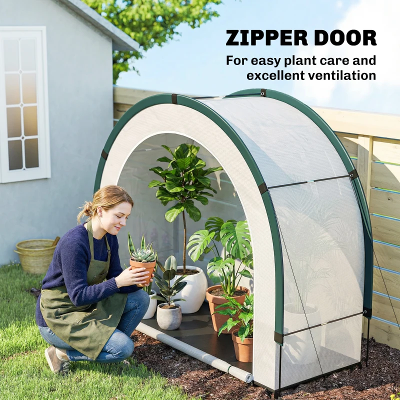 Outsunny Foldable Small Greenhouse, Portable Green House Mini Greenhouse with Zipper Door, PE Base, 200 x 80 x 164 cm, Green