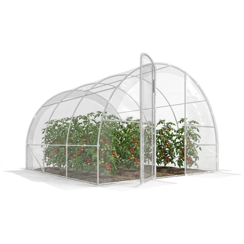 Outsunny Serre de jardin tunnel 3 x 3 x 2 m 9 m² avec porte à charnières bâche en PE 150 g/m² pour Légumes Plantes Fleurs