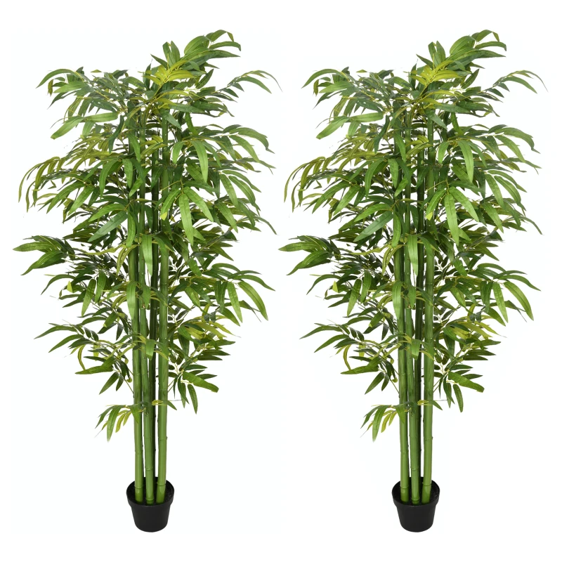 HOMCOM Conjunto de 2 Plantas Artificiais Bambus Artificiais para Interiores e Exteriores Ø17x180 cm Verde