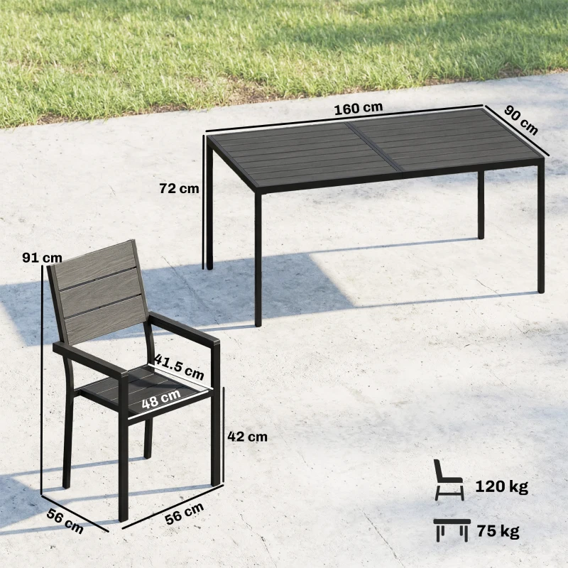 Outsunny 7 Pieces Outdoor Dining Set, Patio Table and Chairs for 6, Garden Dining Furniture Set with Slatted Tabletop