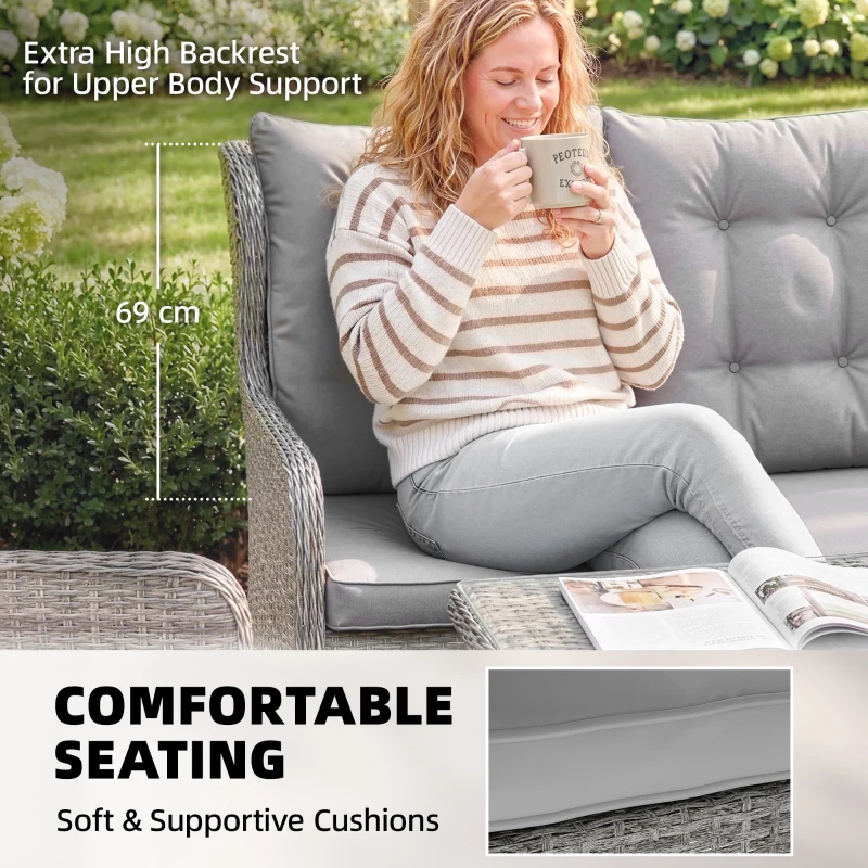 Outsunny 5 Seater Rattan Garden Furniture Set with Sofa, Reclining Chairs, Table, Patio Rattan Furniture Sofa Sets, Grey