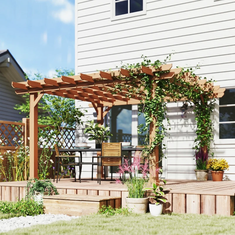 Outsunny Graden Pergola Kit, Wooden Pergola Gazebo Grape Trellis with Stable Structure, 3.6 x 3.6m, Dark Brown