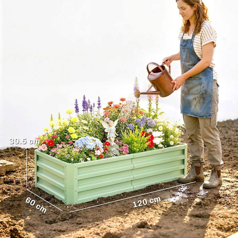 Outsunny Raised Beds for Garden, Galvanised Outdoor Planters, for Herbs and Vegetables, Use for Patio, Garden, Balcony