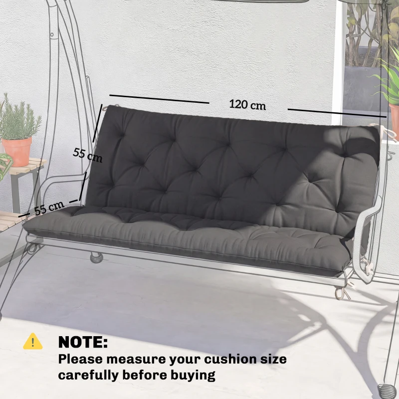 Outsunny Garden Bench Cushion, 2 Seater Swing Chair Cushion, Seat Pad with Ties for Indoor and Outdoor Use, 110 x 120 cm, Black